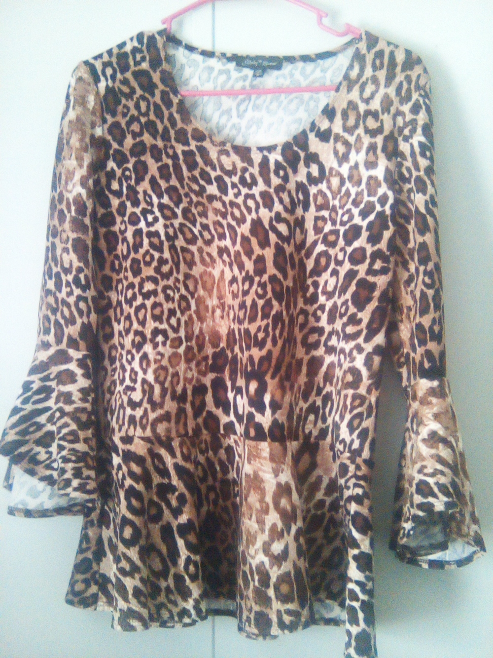 Slinky Brand Leopard Print Peplum Tunic - Brown & Black